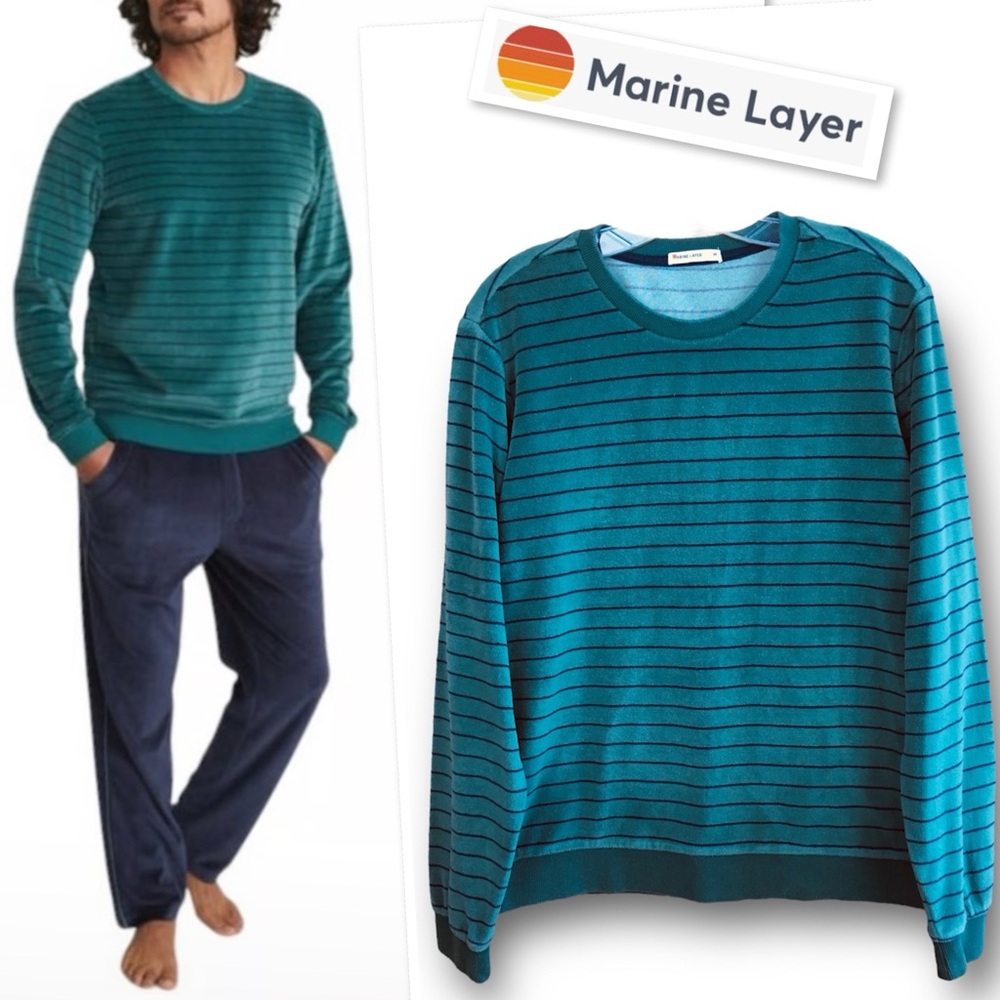 Marine Layer Teal Striped Crewneck Sweater